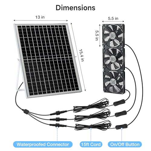 Fanspex 5.5" Solar 3 Fan Kit Waterproofed for Chicken Coop & Greenhouse | High Velocity Solar Powered Fans for Outdoor Shed Intake or Exhaust Air - size: 5.5" 3 Fan Kit