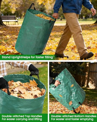 MAZING 3-Pack 72 Gallon Reusable Yard Waste Bags, Heavy Duty Collapsible Garden Leaf Bags with Reinforced Handles for Lawn Grass Clippings & Debris