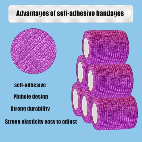 2 Inches Self Adhesive Bandage Wrap Bulk, 6 Pack, Purple | Breathable Self Adhesive Vet Tape for Pets, Stretchy Sports Cohesive Bandage Wrap for Athletic, Wrist and Ankle - color: Purple