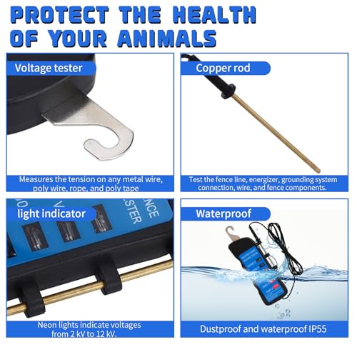 Electric Fence Voltage Tester, 10KV Digital Electric Fence Tester, Handheld Electric Fence Fault Finder, Farms Fault Troubleshooter with 8 Neon Indicator Lights