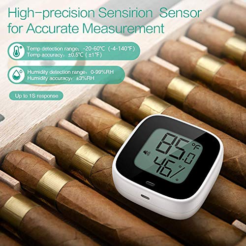Bluetooth Thermometer Hygrometer, Smart Humidity Temperature Sensor | App alerts & data storage. Monitor for greenhouse, humidor, guitar case, incubator, and camera storage. - color: Black