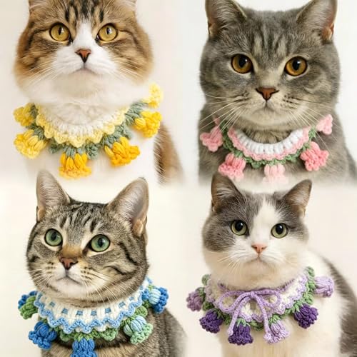 Soft Plush Flower Pet Collar for Cats & Dogs, Adjustable Cute Floral Neck Cone, Comfortable Protective Recovery Collar for Kitten Puppy Grooming & Daily Wear (S) - size: S