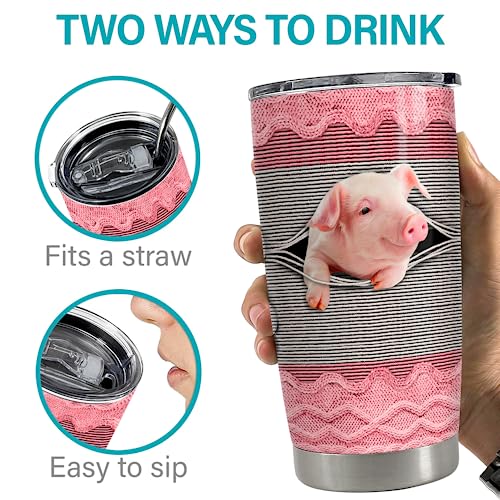 SANDJEST Pig Tumbler 20oz Stainless Steel Insulated Tumblers Coffee Travel Mug Cup Funny Pig Gifts for Women Girls Gift for Birthday Christmas - color: Pig
