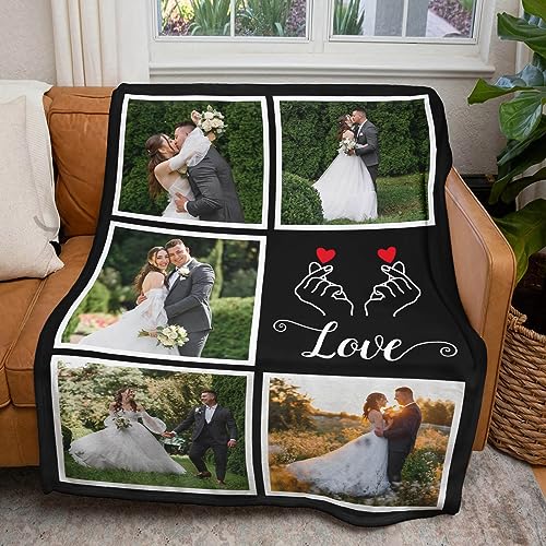 Personalized Couple Gifts for Boyfriends Girlfriends, Custom Blankets with Photos, Personalized Blanket with Photos & Text, Personalized Photo Blankets, Personalized Gifts for Valentines, Anniversary - color: 5 Photo-3