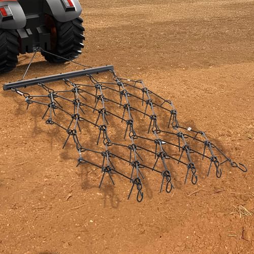 VEVOR Drag Harrow, 4 ft x 5.6 ft Durable Chain Harrow with 80 Sharp Teeth, Suitable for ATV UTV Tractor, Ideal for Soil Preparation, Seeding, Smoothing Landscapes, and Yard Gravel Driveway Maintenance - size: 4 x 5.6 ft