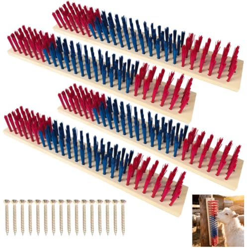 4 PCS 40cm Livestock Scratching Brushes, Goat Brush for Grooming & Massage, Goat Toys, Pre-Drilled Holes & Wood Wax Oil Finish, Essential Goat Supplies for Horse, Sheep, Cow, Pig