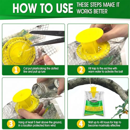Fly Trap Bags 8 Pack Outdoor Hanging - Disposable Fly Catcher Mess-Free Bug Bags for Yard Garden Farm & Horse Ranch
