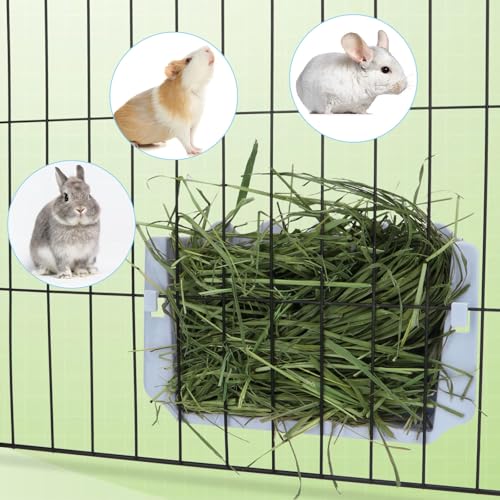 Hypeety Rabbit Hay Feeder Automatic Hay Rack for Guinea Pigs, Blue, 2pcs | Durable plastic holder, easy to fill, reduces hay waste, for rabbits/guinea pigs/chinchillas/small animals, cage accessories - color: Blue, size: 2pcs