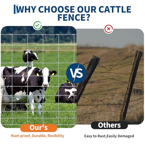 Farm Fence 5FT x 328FT, 12GA Livestock Fence, Galvanized Cattle Fence | Goat FenceHeavy Zinc Coating Wire Fencing, for Goat Deer Yard Livestock Animals Protection - size: 5x328ft
