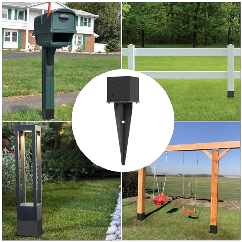 2 Pcs 22" Fence Post Anchor Ground Spike|Black Powder-Coated|6"x6" | Actual 5.6"x5.6" Heavy Duty Metal Fence Post Anchor for Deck| Fence| Porch| Railing| Mailbox - size: 2 Pcs, style: 6"x 6"