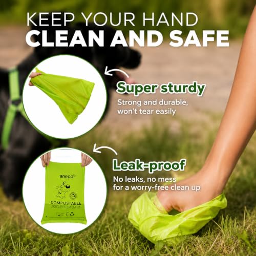 ANECO 100% Certified Home Compostable Dog Poop Bags (135 Count/9 Rolls) | Large Poop Bags for Dogs & Cats, Extra Strong & Leak-proof Pet Waste Bags, California
