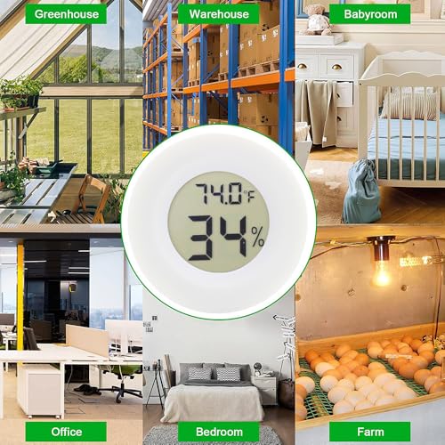 Digital Mini Thermometer Round Hygrometer, 3-Pack, LCD Display, Indoor Temperature Humidity Meter for Greenhouse, Fridge(White)