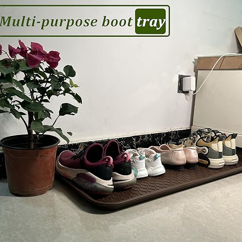 Large Multifunctional Boot Tray 2 Pack Boot Mat Washable Indoor or Outdoor Tray Mat for Shoes Boots Plants Pots Paint Tins Pet Bowls Car Storage, 30 x 15 x 1.2 Inches (Brown) - color: Brown