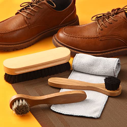 4 Pcs Horsehair Shine Shoes Brush Kit Polish Dauber Applicators Cleaning Leather Shoes Boots Care Brushes Suede Cleaner Brush with Microfiber Shoe Cloth(4 Pcs Style B) - style: 4 Pcs Style B