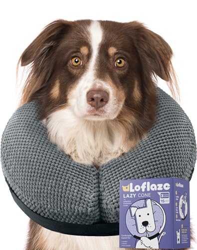 Loflaze Soft Inflatable Dog Cone Collar Alternative After Surgery - Dog Neck Donut E Collar for Large Medium Small Dogs Cats Post Surgery - Recovery Collar to Stop Licking - Grey, XL - color: grey, size: XL(Neck 17"-20")