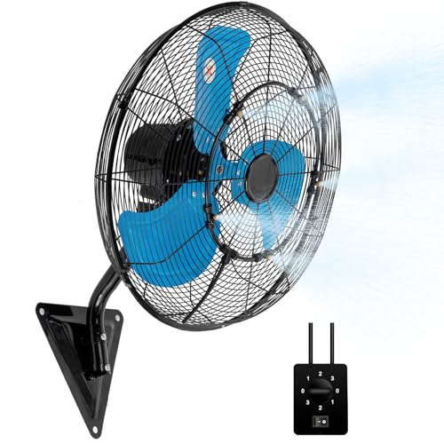 20 Inch Wall Mount Fan with Mist, Powerful Airflow Oscillating Fans | Max 7100CFM Heavy Duty Industrial Wall Mounted Fan with 17.5FT Misting Hose for Garage, Factory, Patio, Greenhouse, Porch