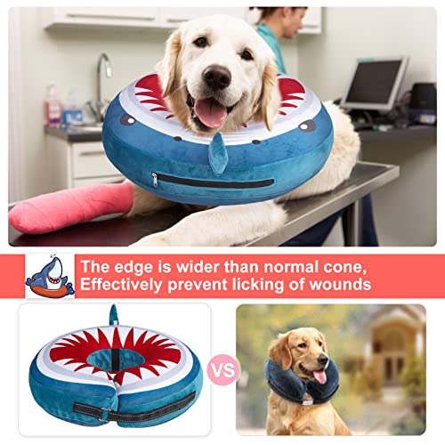 BEAUTYZOO Dog Cone Collar Alternative After Surgery,Pet Neck Donut E‑Collar | Soft Cone for Dogs to Stop Licking, Adjustable Recovery Collar for Large Medium Small Pets, Not Block Vision - Shark Blue, S - color: Shark Donut, size: S(Neck:11"-13")
