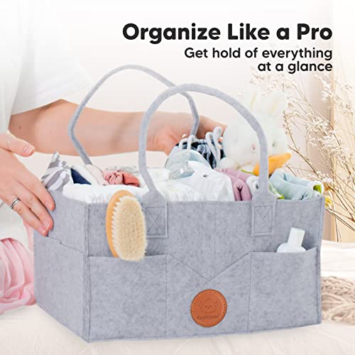 KeaBabies Baby Hair Brush and Baby Comb Set and KeaBabies Diaper Caddy Organizer - Wooden Baby Brush with Soft Goat Bristle, Baby Organizer for Nursery