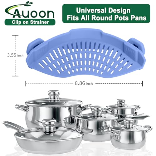 AUOON Clip On Pot Strainer Silicone, Standard 8.86 x 3.55in, Blue Velvet | BPA-free, Fits All Pots Pans Bowls, Dishwasher Safe, for Pasta Noodles Vegetable Fruits, Space-saving Kitchen Gadget - color: Blue Velvet, size: Standard 8.86 x 3.55 in