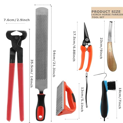 7 PCS Farrier Tool Kits Professional Hoof Trimming Farrier Tools for Horses Cattle Goat Donkey Pig,Includes 14 Inch Hoof Nipper,Hoof Rasp,Hoof Trimmers,Hoof Knife and Brush,Mini Hoof Rasp,Carry Bag