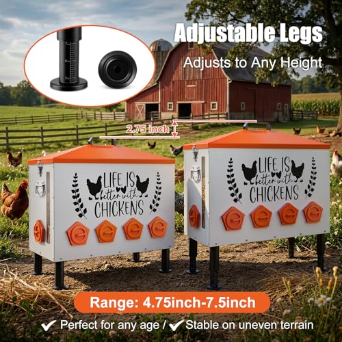 Tgeyd 95LB Large Chicken Feeder for Backyard Flocks, 10-Port and Galvanized | Galvanized steel, anti-roost roof, feed window, adjustable legs. For 10-20 chickens, ducks, geese. Low-maintenance backyard. - size: 95LB