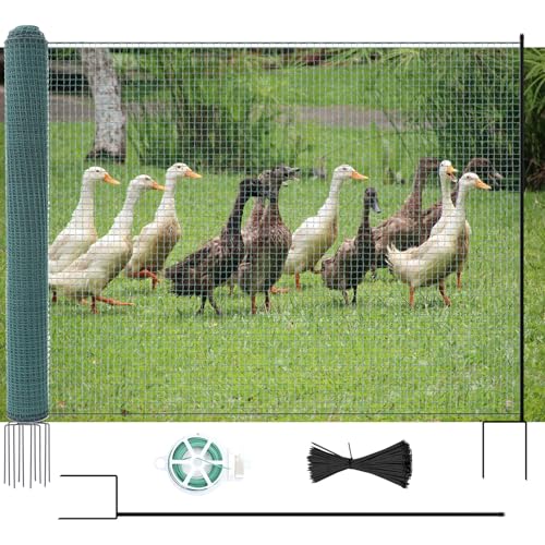 Non Electric Fence Netting 40" x100', Boundary Fence with Double Spiked Posts, Portable Poultry Fencing for Dogs, Chickens, Ducks, Turkeys Backyard Garden Farm