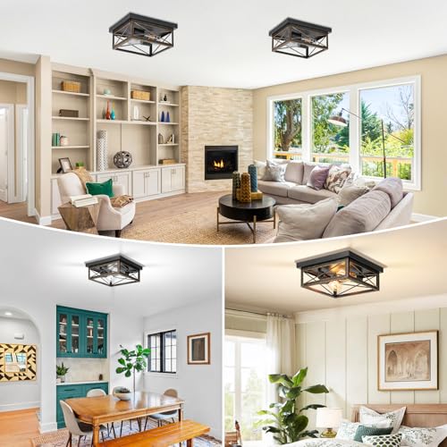 Oil Rubbed Bronze Hallway Light Fixture Ceiling, 2-Light Farmhouse Industrial Flush Mount Ceiling Lamp, 1-Pack Metal Kitchen Light Fixture, Close to Ceiling Lamp for Bedroom Living Room Entryway - color: Oil-Rubbed Bronze, size: 1-Pack