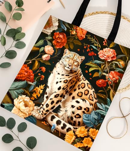 Vintage Botanical Animal Canvas Tote Bag for Women, Aesthetic Floral Animal Reusable Shoulder Bag for Shopping - color: 16