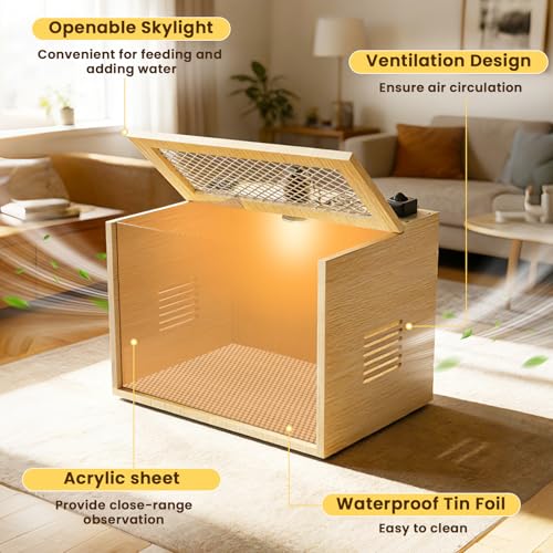 Brooder Box for Chicks, 16 Inch Wooden Chicken Brooder Box with 75W Heat Lamps, Thermometer and Tin Foil, Poultry Breeding Kit, Ideal for 3-5 Newborn Chick Duck Quail Bird Hamster, Small