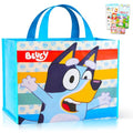 Bluey Tote Bag, Medium Reusable Grocery Bag Bundle for Kids Adults | Bluey 12" Tote Bag for Shopping Groceries Bleach Gift Bags for Boys Girls, Stickers, More