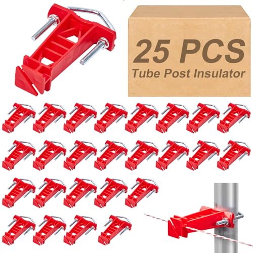 25 Pcs Tube Post Insulator, Electric Fence T Post Insulators for Electric Fence Wire, Fits Chain Link, Square or Round Tubing, White Vinyl Picket Fence(Red) - color: Red, size: 25 Pack
