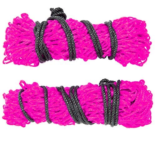 Majestic Ally 2 pcs Slow Feed 42” Hay Net for Horses, Strong Small 2x2” Holes, Nylon Rope Hanging, Adjustable Travel Feeder for Trailer and Stall, Simulates Grazing, Reduce Waste - color: Pink