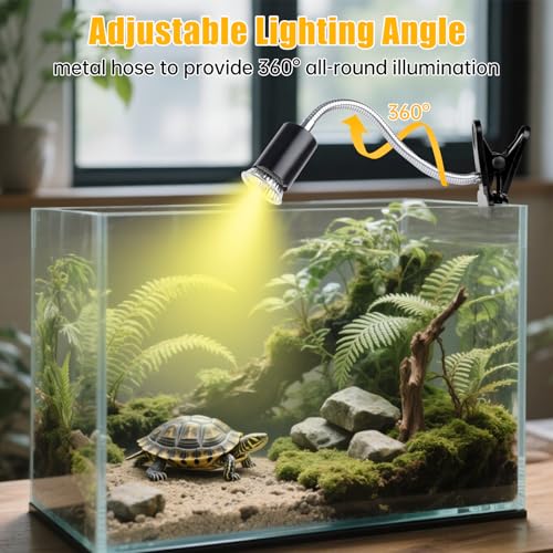 Turtle Basking Light (Cycle Timer), Tortoise Lamp UVA UVB Heat Bulbs -2 Pack 50W, 360°Rotatable Turtle UVA/UVB Basking Heat Light Bulb for Lizard, Beared Dragon