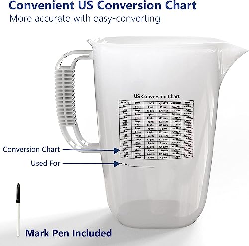 WhiteRhino 1 Gallon 134oz Measure Pitcher,US Conversion Chart, Extra Large Plastic Measuring Cup-Strong Food Grade, Graduated Mixing Pitcher for Lawn, Pool Chemicals,Home Hobbies,Motor Oil and Fluids - color: 1 Gallon / 134oz - Style 2