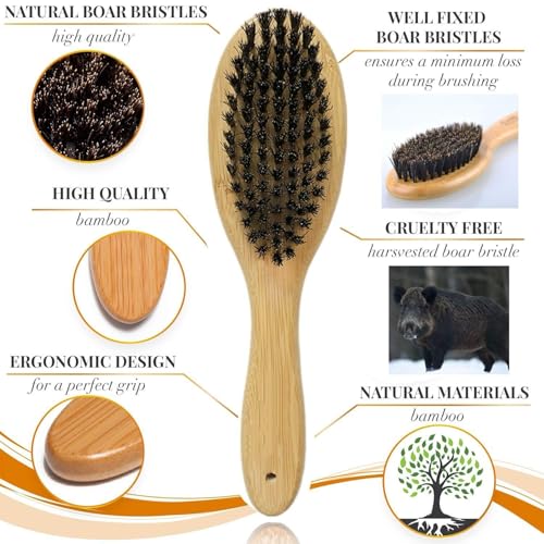 Patina Pet Grooming Brush with Boar Bristles | Professional Daily Grooming for Soft Hair, Reduces Shedding, Gentle Massage, Healthy Shine