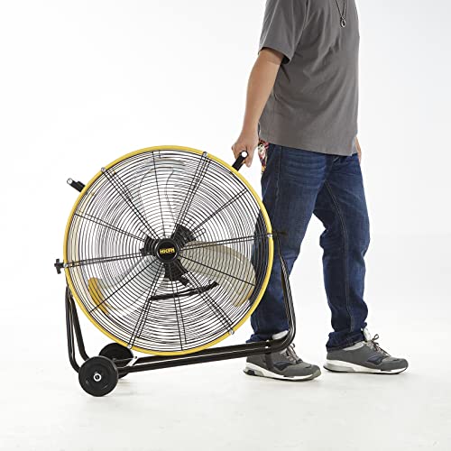 HiCFM 24" Industrial Drum Fan 3-Speed Heavy Duty Metal Air Circulator | 8800 CFM High Velocity Industrial Fan with Casters Handle for Basement Warehouse Factory workshops - style: 24" Drum Fan with Wheels