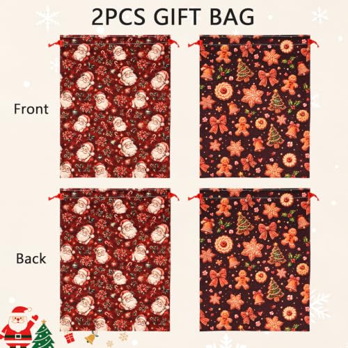 KzgtY Christmas Cookie 2PCS Gift Bags with Drawstring, 16 x 12 Inch Reusable Present Sacks for Christmas,Brithday, Holidays,Parties & Gift Packaging - color: Christmas Cookie
