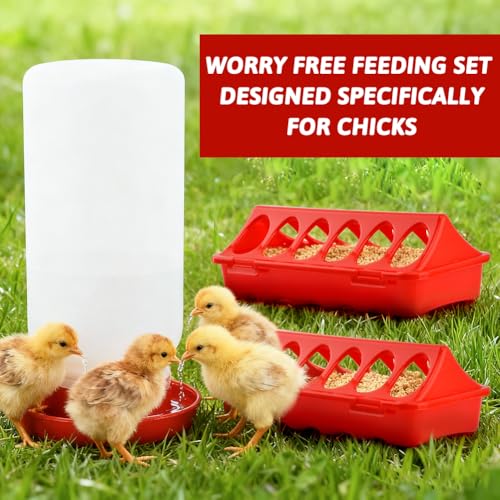 4PCS Chick Feeder and Waterer Kit, Baby Chick Starter Kit | 3×12-Hole Trough Feeders and 1 Low-Spill Chicks Waterer, for Small Poultry Chicks Ducks Quail Pigeons Birds