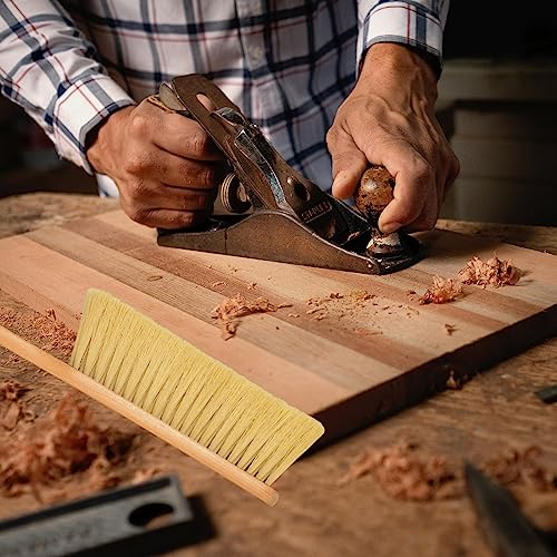 2 Pieces Woooden Dust Brush Hand Broom Bench Brush with Long Wood Handle Whisk Broom Soft Bristle Brush for Counter Bed Sofa Car Fireplace Clothes Household Cleaning - color: Brown, Khaki