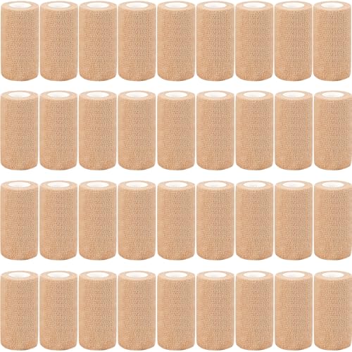 AZEN 36 Pack Self Adhesive Bandage Wrap, 4" X 5 Yards Elastic Cohesive Bandage Wrap, Skin Color Athletic Tape, Ankle Tape, Tattoo Grip Tape Wrap, Vet Wrap - color: Beige, size: 4IN - 36Pack