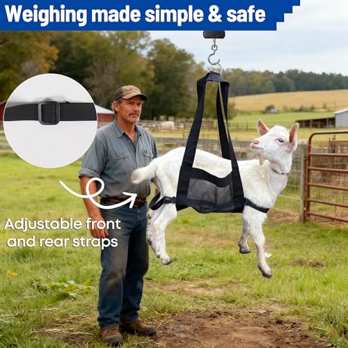 Calf Weighing Sling, Livestock Weight Sling for Lambs, Goats, Sheep & Piglets | Heavy Duty Animal Weight Scale Harness for Farm Use (Black) - color: Black