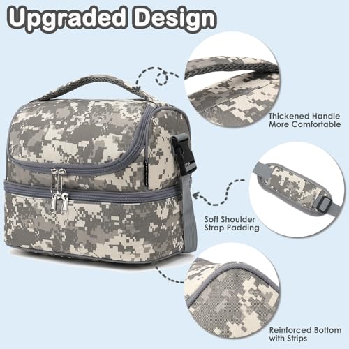 FlowFly Kids Double Decker Cooler Insulated Lunch Bag Large Tote for Boys, Girls, Men, Women, With Adjustable Strap, Digital Camo - color: Digital Camo
