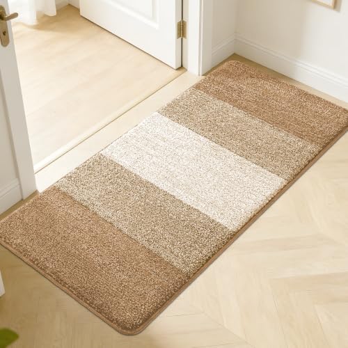 Kitinjoy Indoor Outdoor Door Mat, 50x30 Non-Slip Dirt Trapper Doormats | Camel Low-Profile Washable Inside Entrance Front Floor Mat, Sturdy Soft Entry Striped Doormats for Entryway - color: Camel, size: 50'' X 30''