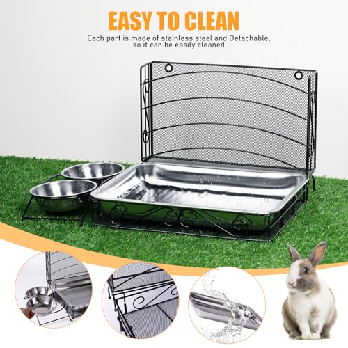 3 In1 Rabbit Hay Feeder with Litter Box Metal Bunny Feeder | Bunny Litter Box, Hay Feeding with Water Food Bowls, Litter Box For Guinea Pig Rabbit Chinchillas Small Animals