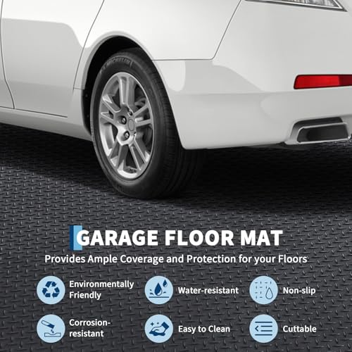 4 x 6 FT Garage Floor Mat, 2.8mm Thickened Flooring Roll Diamond Plate PVC Rubber Trailer Mat, Non-Slip Floor Protector Mat for Garage, Warehouse, Gyms, Trailer, SUV