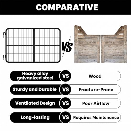 48"* 24" Horse Stall Gate, Heavy Duty Stall Guard for Horses, Alloy Steel Horse Gate with Double-Layer Grid & Galvanized Rustproof Coating, Adjustable Height for Tack Room - size: 48*24*0.8in
