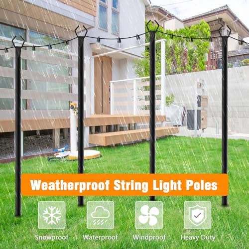 LETIANPAI 4 Pack String Light Poles,10 Ft Light Poles for Outside String Lights,Outdoor Lights Pole with Fork,Metal Poles Stand for Patio Deck Backyard - size: 4 Pack 10FT