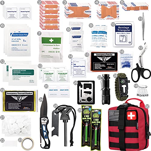 EVERLIT 250 Pcs Survival First Aid Kit | IFAK Outdoor Survival Kit Emergency Kit For Camping Hiking Hunting Earthquake Emergency Preparedness - color: Red