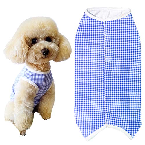 Dog’s Recovery Suit Post Surgery Shirt for Puppy, Wound Protective Clothes for Little Animals(Blue White Plaid-XXS) - color: blue white plaid, size: XX-Small