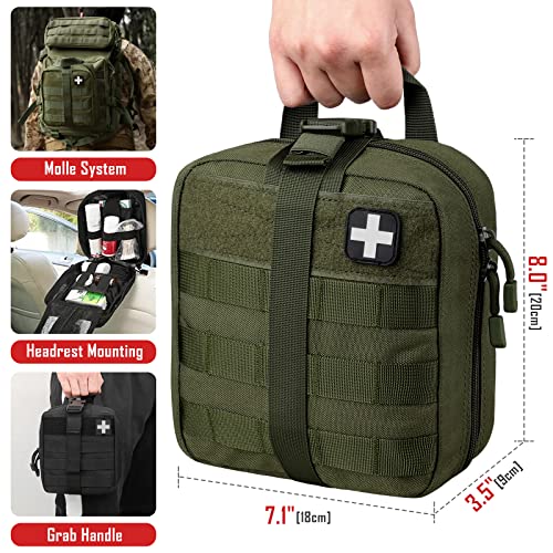 LIVANS 1000D First Aid Bag Empty, Medical Ifak Pouch for Emergency & EMT | Molle Compatible, Rip-Away & Quick-Release Design, Versatile for Tactical, Camping, Hiking and Travel - color: Army Green(7.1"l X 3.5"w X 8"h)